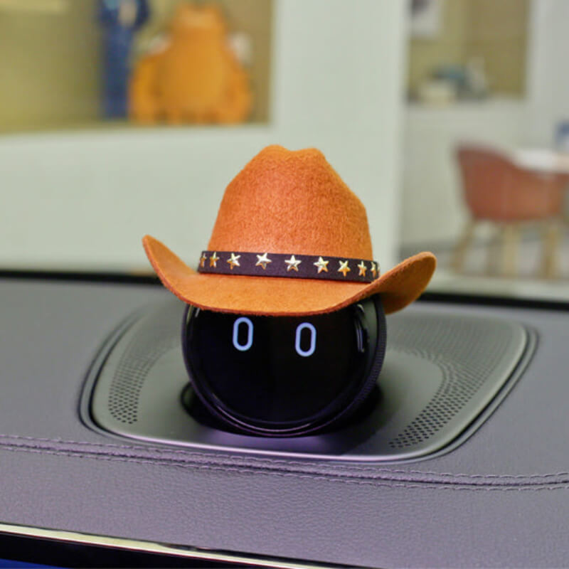 The cowboy hat is decorated with a strap covered with stars, which look like the cowboy NOMI’s honor.