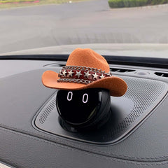 The cowboy hat is decorated with a star badge belt and two chains around it.